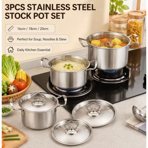 3pcs Stainless Steel Saucepan Set with Lids, 16Cm/18Cm/20Cm Kitchen Cooking Pot Set, Induction And Gas Stove Compatible Cookware for Milk, Soup, Noodles And Daily Home Cooking