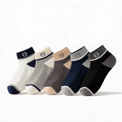 5 Pairs Men's Fashion Crew Socks - Breathable Cotton Athletic Socks Set - Stylish Patterned Sports Socks Pack (Multi-Color)