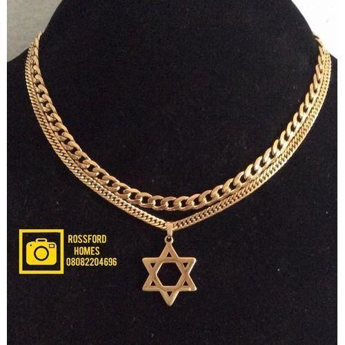 Cuban Link Chain With Star Of David Pendant Gold