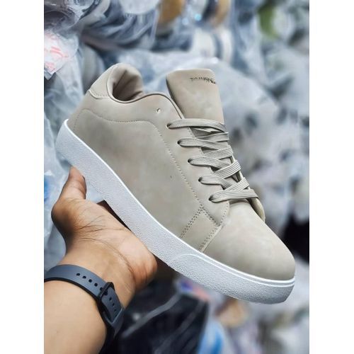 Men's Minimalist Low-Top Matte Nubuck Sneakers - Beige & White Casual Shoes