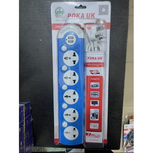 5 in 1 Plug Extension Socket With 2 USB Port - Fireproof Material Safety Shutter - Living Room Bedroom Kitchen Indoor Outdoor Use Portable Power Bank Versatile Charging Station