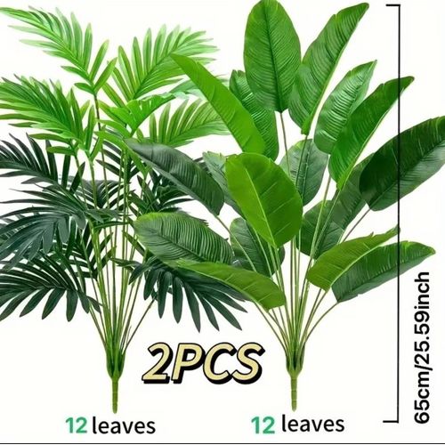 2pcs Extra Large Artificial Palm And Banana Tree Set - Featuring 24 High-Quality Realistic Leaves, Vibrant Tropical Plants with Green Foliage, Perfect for Luxurious Homes, Offices, Hotels, Gardens, Patios, Weddings (Flower Pots Not Included)