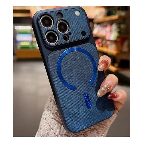Luxury Jeans Texture Big Window Phone Case for iPhone 17 16 15 14 13 12 Pro Max Magnetic Wireless Charge Cover Fundas Capa