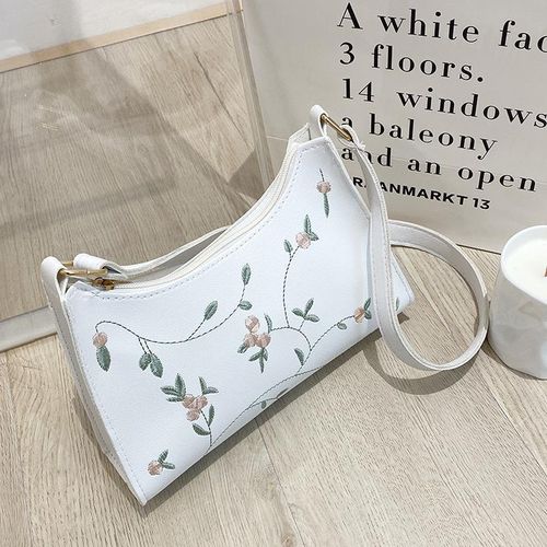 Floral Embroidered PU Shoulder Bag – Elegant Handbag & Crossbody Purse