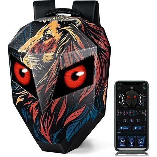 Lion Knight LED Backpack 19, Animated Digital Backpack with Programmable Moving Eyes, Perfect Tech Gear for Style and Fun APP CONTROL
