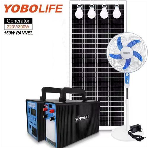 Very Reliable(300W)AC/DC Solar Kit, For Home & Office With 150W Pannel(PLS VIEW PICTURES & READ PRODUCT DESCRIPTION) + 16'' DC Standing Fan