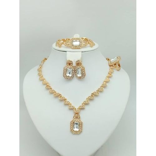 Elegant Gold Necklace, Bracelet, Ear Ring And Ring For Women