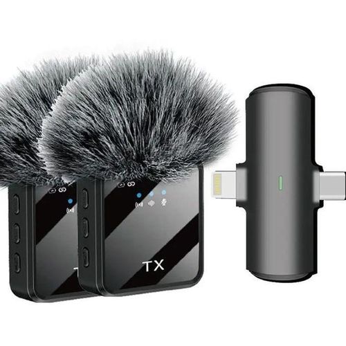 TX F15-2 Double Wireless Noice Cancellation Lapel Microphone (3in1) for Android and iPhone
