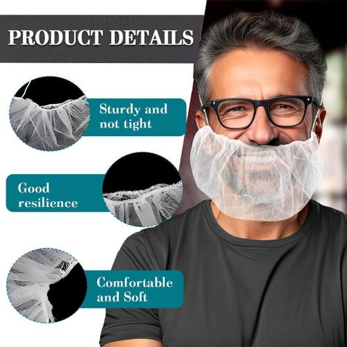 100pcs Beard Bandages White Beard Net Beard Cover with Elastic Elastic Band Beard Protection Mask Food-Grade Beard