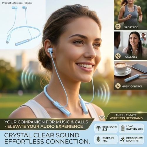 SMART Neckband BLUETOOTH earphones Wireless Earphones HiFi Stereo in-Ear earpods Headset with Microphone Noise Cancellation Headphones Handsfree- Sports Earbuds Long Playtime Headset