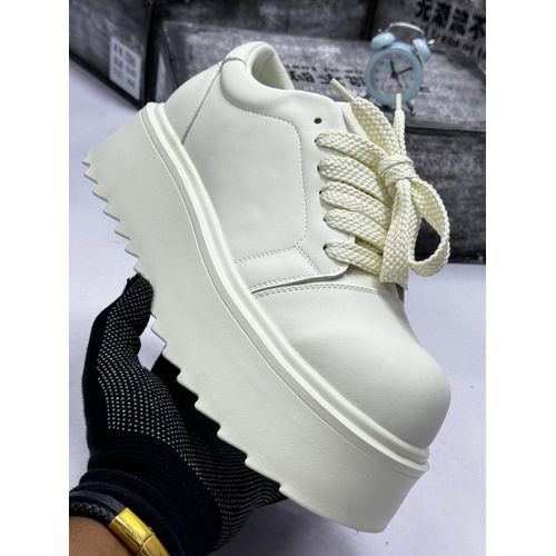 Trendy Men White Platform Chunky Sneakers - Thick Sole Lace-Up Shoes - Casual Sneakers