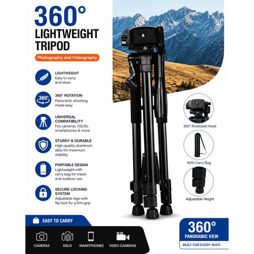 Adjustable & Portable 360° Lightweight Tripod Stand – for Photography & Videography
