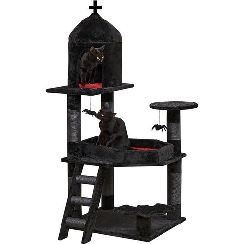 Gothic Halloween Cat Tree Condo with Coffin Bed Black