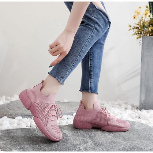 Women's Sport Fashion Breathable Walking Mesh Female Sneakers-Pink
