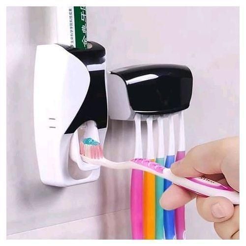 Toothpaste dispenser and toothbrush holder