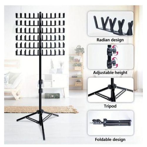 black standing braiding rack is designed to organize and hold hair extensions during styling.