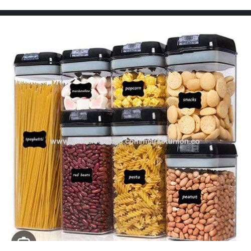 7 in 1 Covered Food Storage Containers For Organizing Grain, Dry Goods, Flour, And Sugar Jars In The Kitchen And Food Storage Room