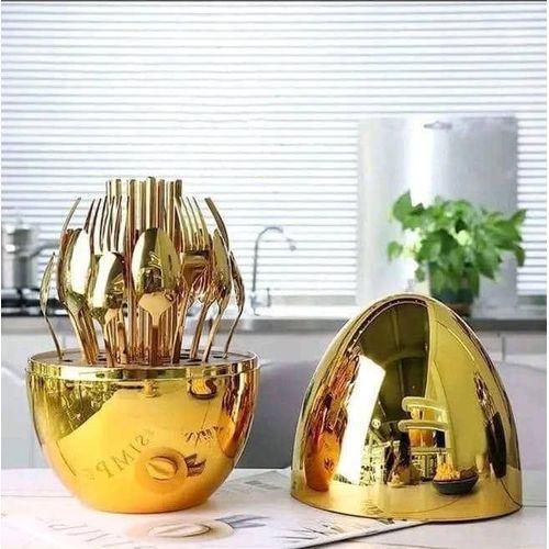 Set Of 24pcs Gold Plated Cutlery Spoon Fork And Knife