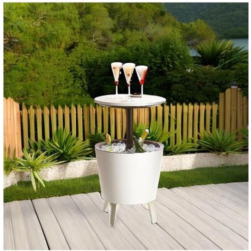 Cool Bar, White, Cocktail Table, Side Table, Includes Cooling Box Function, Weather Resistant, Space for up to 50 Cans of Drinks