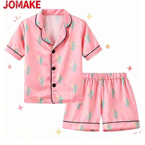 Girl's short sleeved pajama set, suitable for ages 1-7