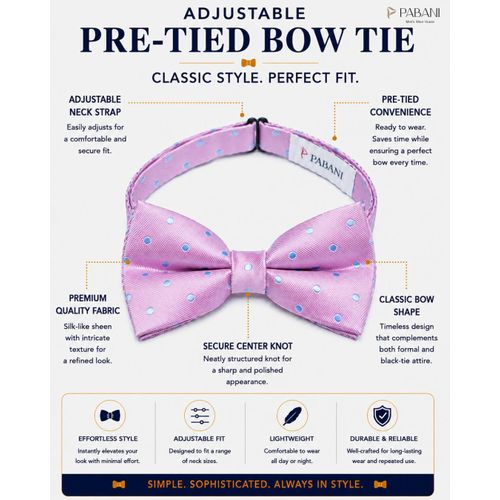 Pabani Executive Soft Pink with Blue Polka Dots Mens Bow Tie For Celebrations
