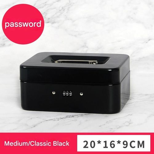 Portable Cash Box, Iron Box, Password Box, Cash Storage Box - Medium Password - Black