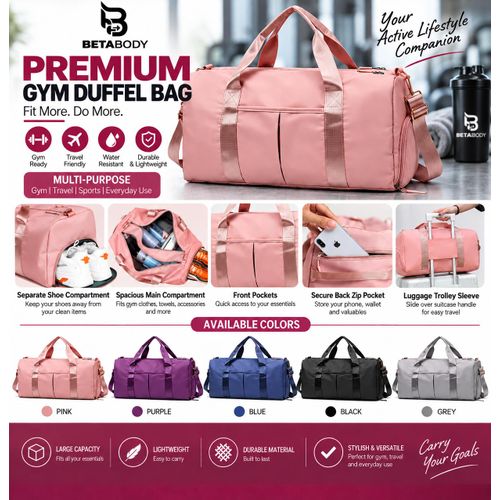 Top Quality Stylish Fitness Bag Large Capacity Gym Bag Sports Bag Men Women Exercise Large Travel Bag With Shoe Compartment & Wet Compartment Waterproof Training Bag Gym