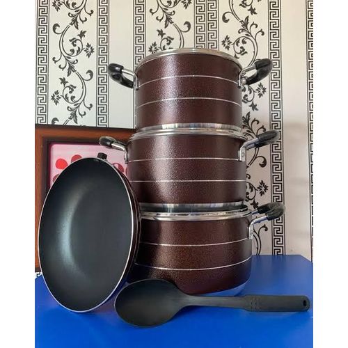 Quality Non Stick Cooking Pot BIG SIZE 3 pots + 1 fry pan SIZES 24cm, 26cm,28cm pot 28cm fry pan