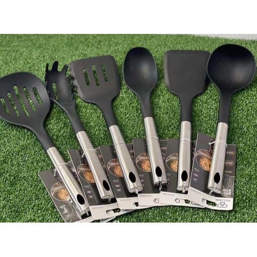 Quality Silicon Non-Stick Cooking Spoon Set- Black