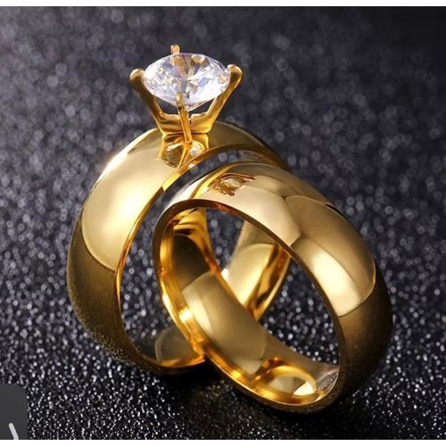 Classic Fashion Easy Men'S And Women'S Stainless Steel Couple Rings Inlaid with Shiny Synthetic Zirconia