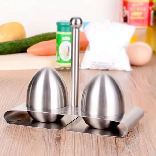 Modern Stainless Steel Egg-Shaped Salt and Pepper Shaker Set with Stand
