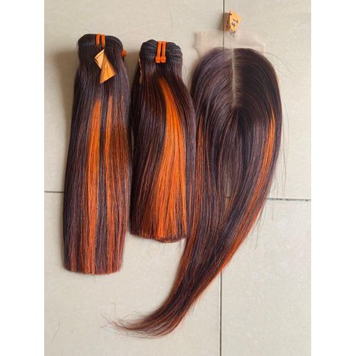 2x6Highlighted Bone Straight Hair Bundles with Closure
