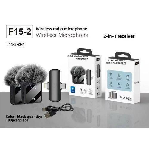 Dual Noise Cancelling Wireless F15-2 Microphone With 2In 1 Receiver lapel mic For Android , iPhone, all device - recording, Livestreaming, YouTube, Tiktok