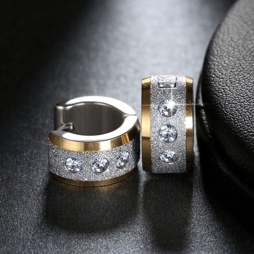 Men's White Gold Diamond Stoned Hoop Earrings Stud