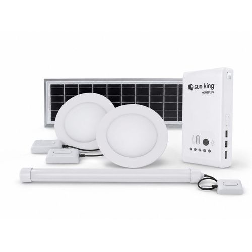 Sun King HomePlus Solar Lighting System Kit With Solar Panel, LED Lights, Tube Light & USB Charging Ports