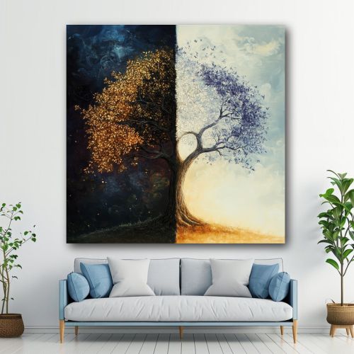 Good And Evil Tree Framed Wall Art Canvas
