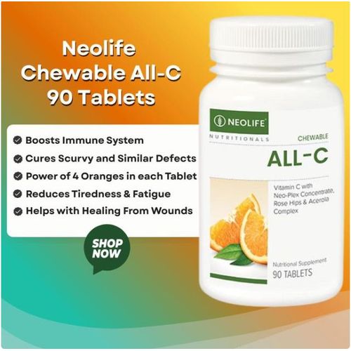 Chewable All-C - 90 Tablets. Chewable Vitamin C All C 4 oranges in each tablet.