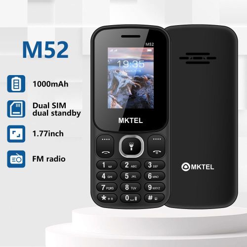 M52 Button Phone Dual SIM Big Keypad 177 1000mAh Bluetooth Torch MP3 FM Radio black