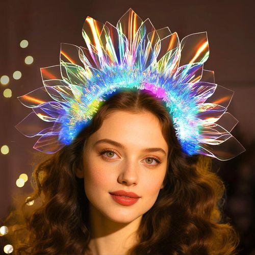 LED Headband Light Up Headband, Glow In The Dark Party Supplies, Glow Party Crown Hair Accessories for Women & Girls, Glow In The Dark Flashing Hair Band for Raves, Concerts, Halloween, Christmas