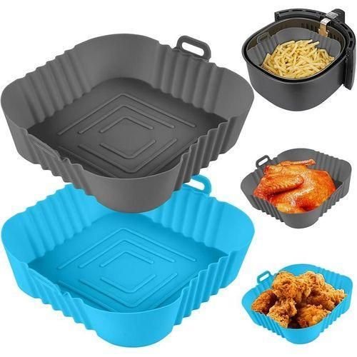 2 Pack Of Squre Air Fryer Silicone Liners Basket for 3-5 QT Airfryer, Air Fryer Silicone Mould Pot Bowl, Replacement of Parchment Paper, Reusable Baking Tray Oven Microwave