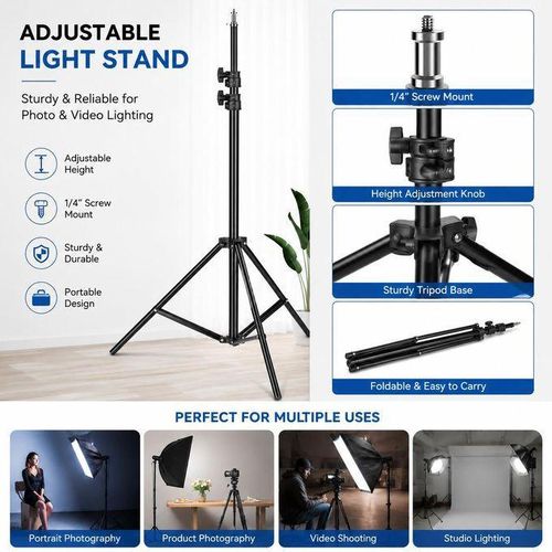 Adjustable Light Stand – Foldable Tripod with 1/4 Screw Mount for Photography, Video, Ring Lights & Studio Lighting Reflectors ,Projectors
