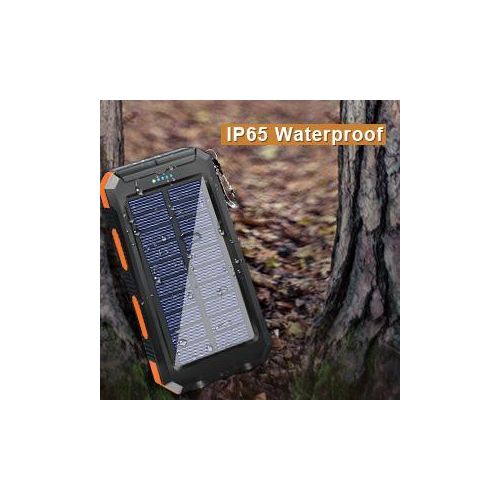 Portable Solar Power Bank 20000mAh Waterproof Dual LED Flashlight USB Charger for Camping, Hiking & Emergency Outdoor Backup Battery Pack