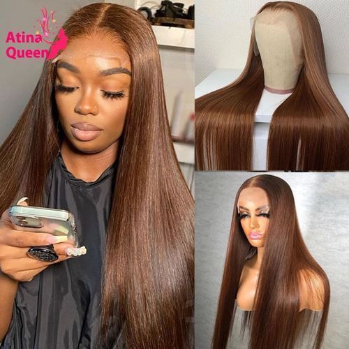 Chocolate-Brown-middle -Lace-Wig-Bone-Straight-Colored--Hair-Lace-Front-Wigs