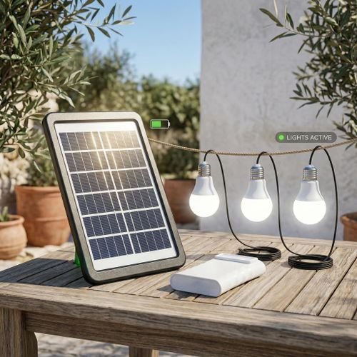 Solar Panel Charger With 10000mAh Power Bank & 3 LED Lights – Portable Solar Generator Kit For Phone Charging, Lighting, Outdoor & Emergency Use