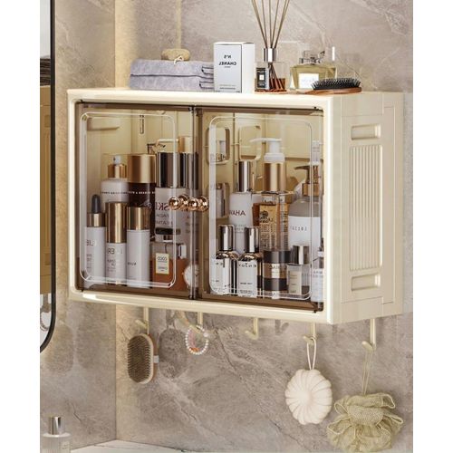 Wall Mounted Bathroom Cabinet with Doors + Hooks