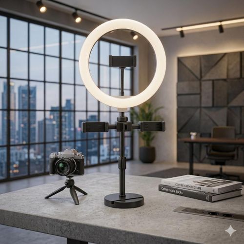 Phone Holder Ringlight, Three-Position Desktop Fill Light for Makeup, Selfies, Video Calls & Live Streaming - Content Creation tabletop ring selfie TikTok