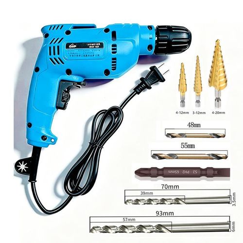 Includes 3 tower drill bits,Two twist drills One double-ended drill bit COMPLETE SET Compact electric drill and screwdriver kit - corded Electric drill - Essential electric tool set for home use