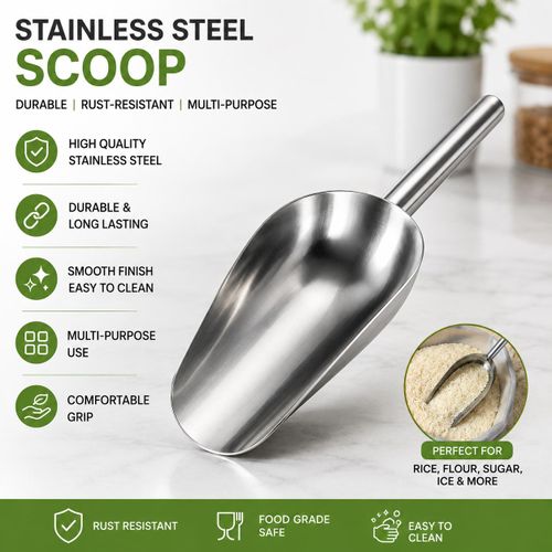 Stainless Steel Ice Scoop - Kitchen Flour Grain Popcorn Utility Scoop