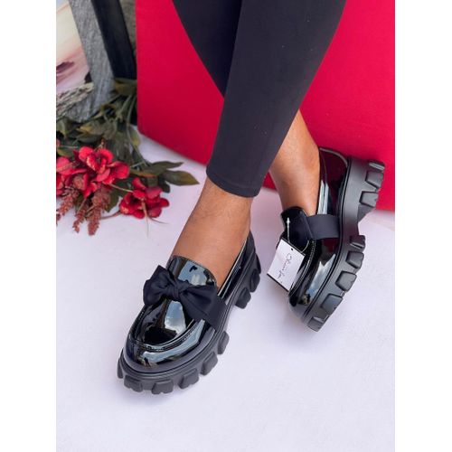 Ladies Big Sole Loafers Shoe-Black (EM233)