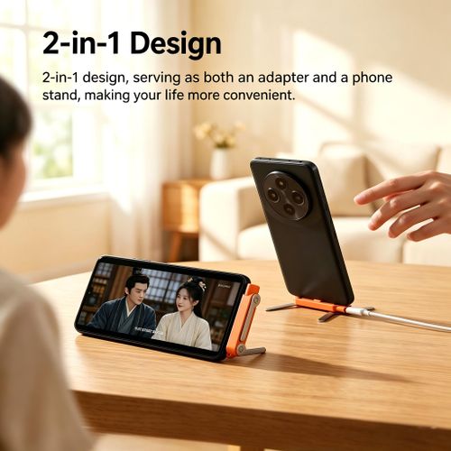 Portable 2-in-1 Foldable Metal Phone Stand Type C Adapter, 240W High Speed Fast Charging Angled Connector, Universal Mobile Bracket for Gaming Video Watching Home Office Outdoor Travel